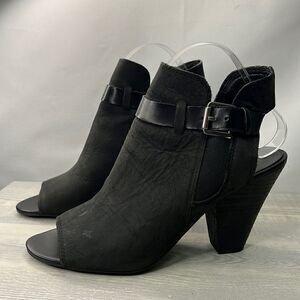 Franco Sarto Black Suede Open toe heeled booties size 9.5